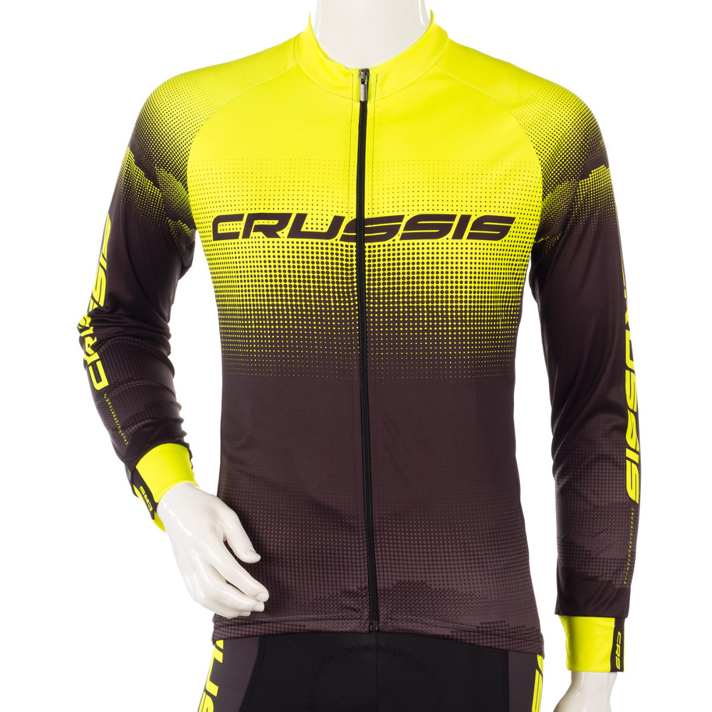 Cyklistický dres s dlouhým rukávem Crussis  černá-fluo žlutá  L