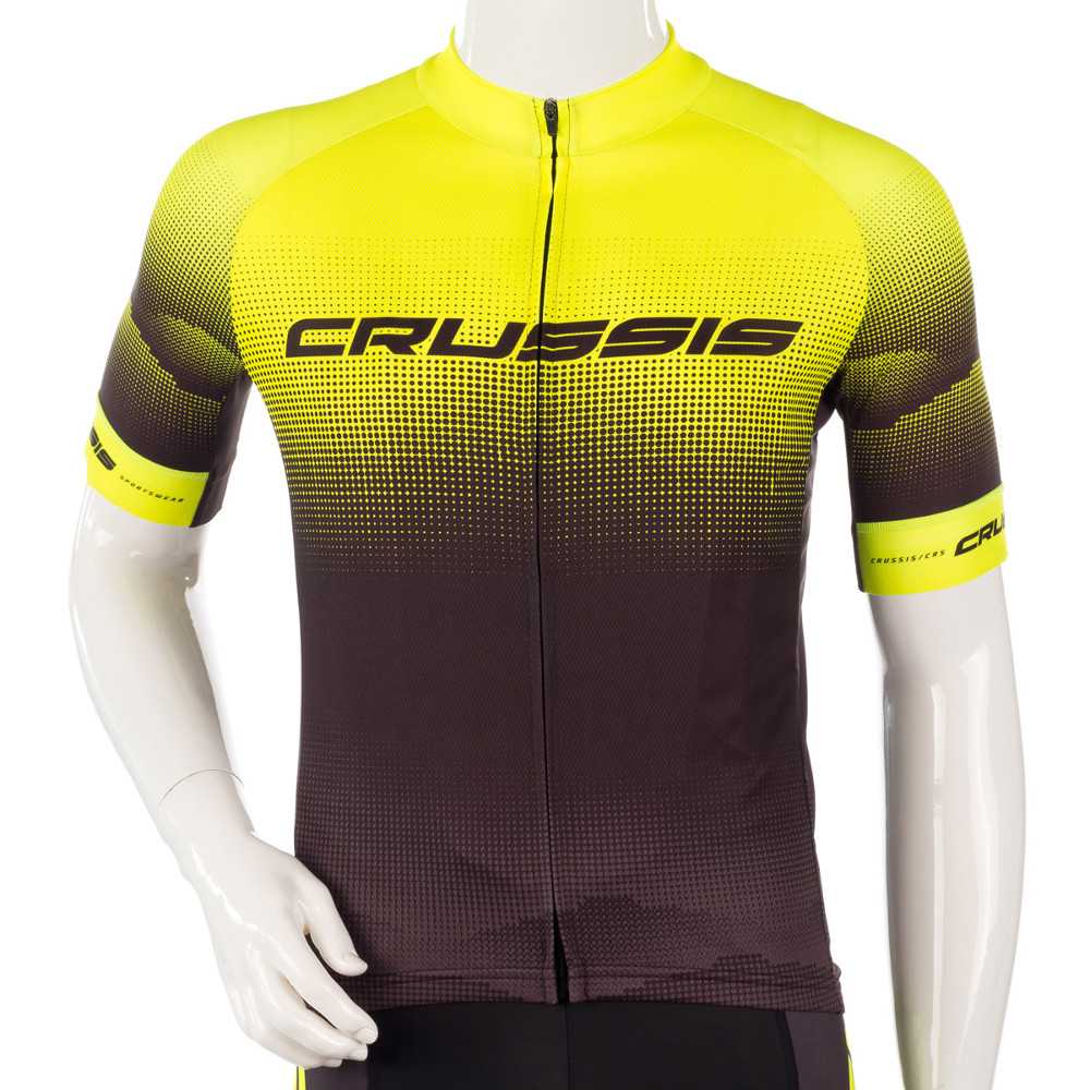 Cyklistický dres s krátkým rukávem Crussis  černá-fluo žlutá  L
