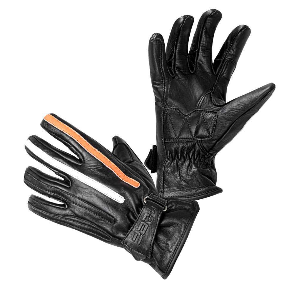 Moto rukavice W-TEC Classic  černá s oranžovým a bílým pruhem  L