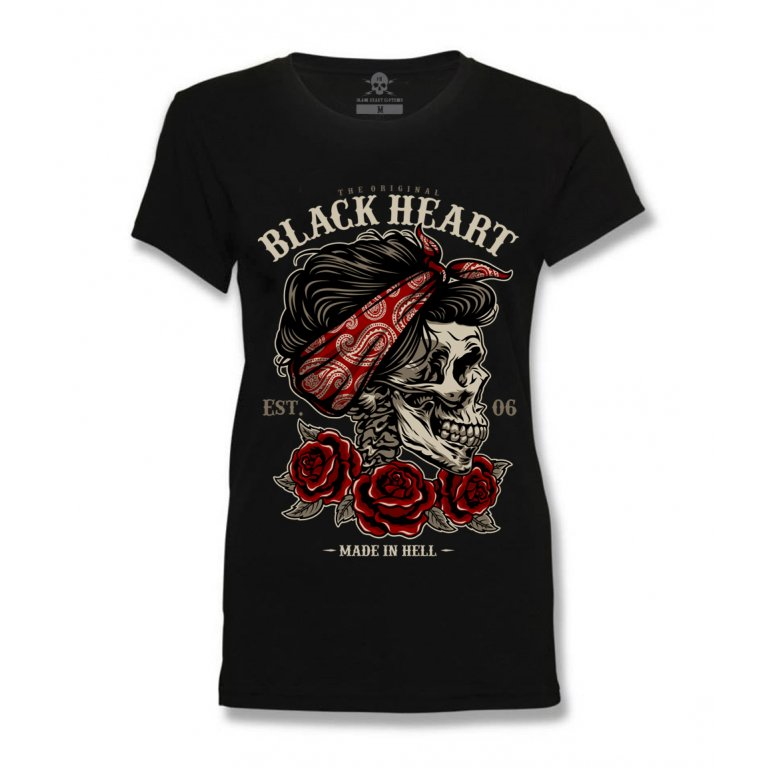 Dámské triko BLACK HEART Pin Up Skull  černá  L