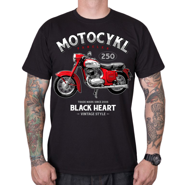 Triko BLACK HEART Motocykl Panelka  černá  L