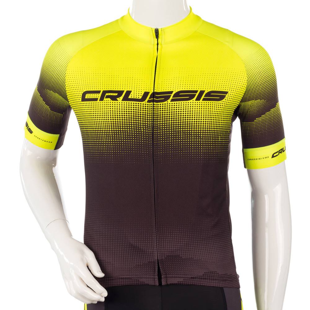 Cyklistický dres s krátkým rukávem Crussis CSW-056  XXL  černá-fluo žlutá